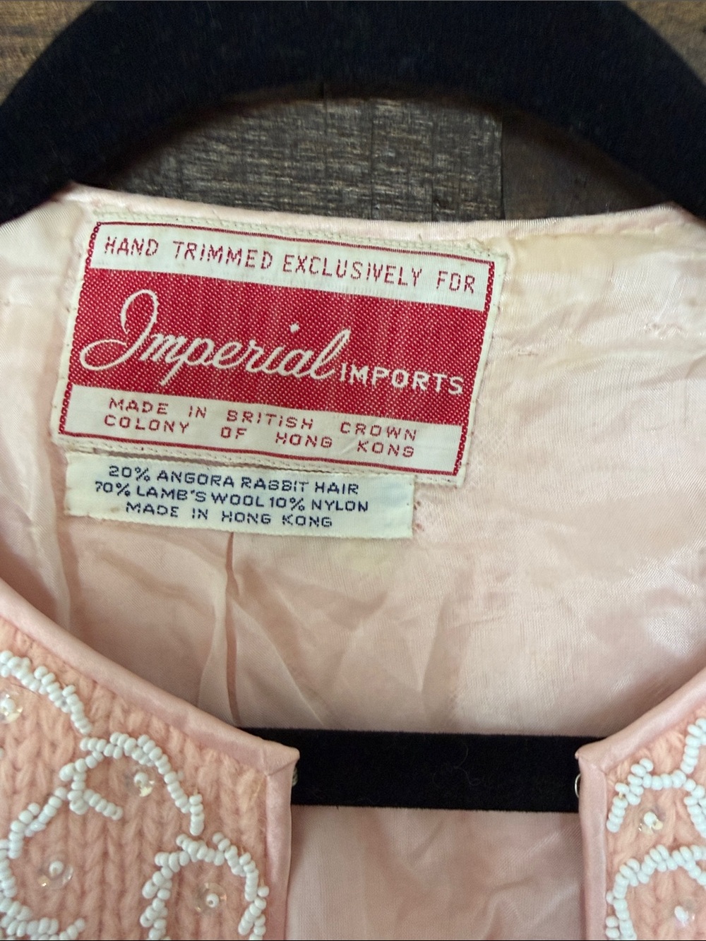 Vintage soft pink angora rabbit and lambs wool lined sweater. Beaded - Picture 2 of 5